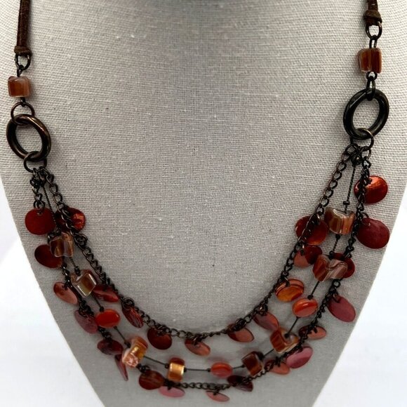 Vintage Style Multi-Layered Orange Shell & Bead Necklace - Picture 3 of 7